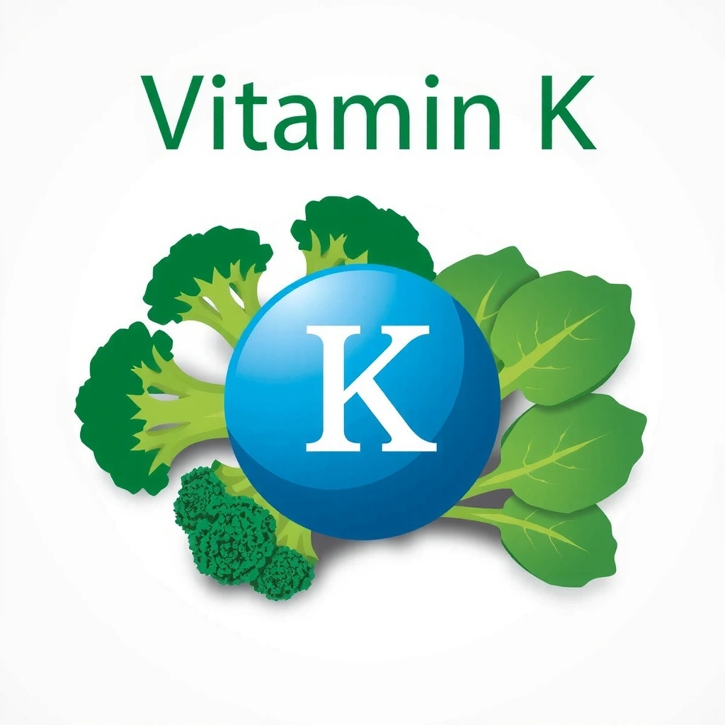 Ilustración de Vitamina K, con brócoli y espinacas
